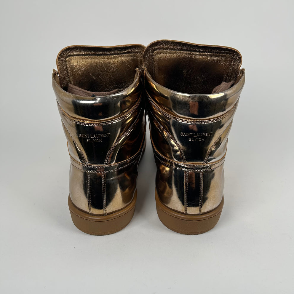 Saint Laurent SL/10H Court Bronze Shiny High Tops Size 41