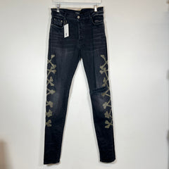 Amiri Black/Olive Green Bone Skinny Jeans Size 36
