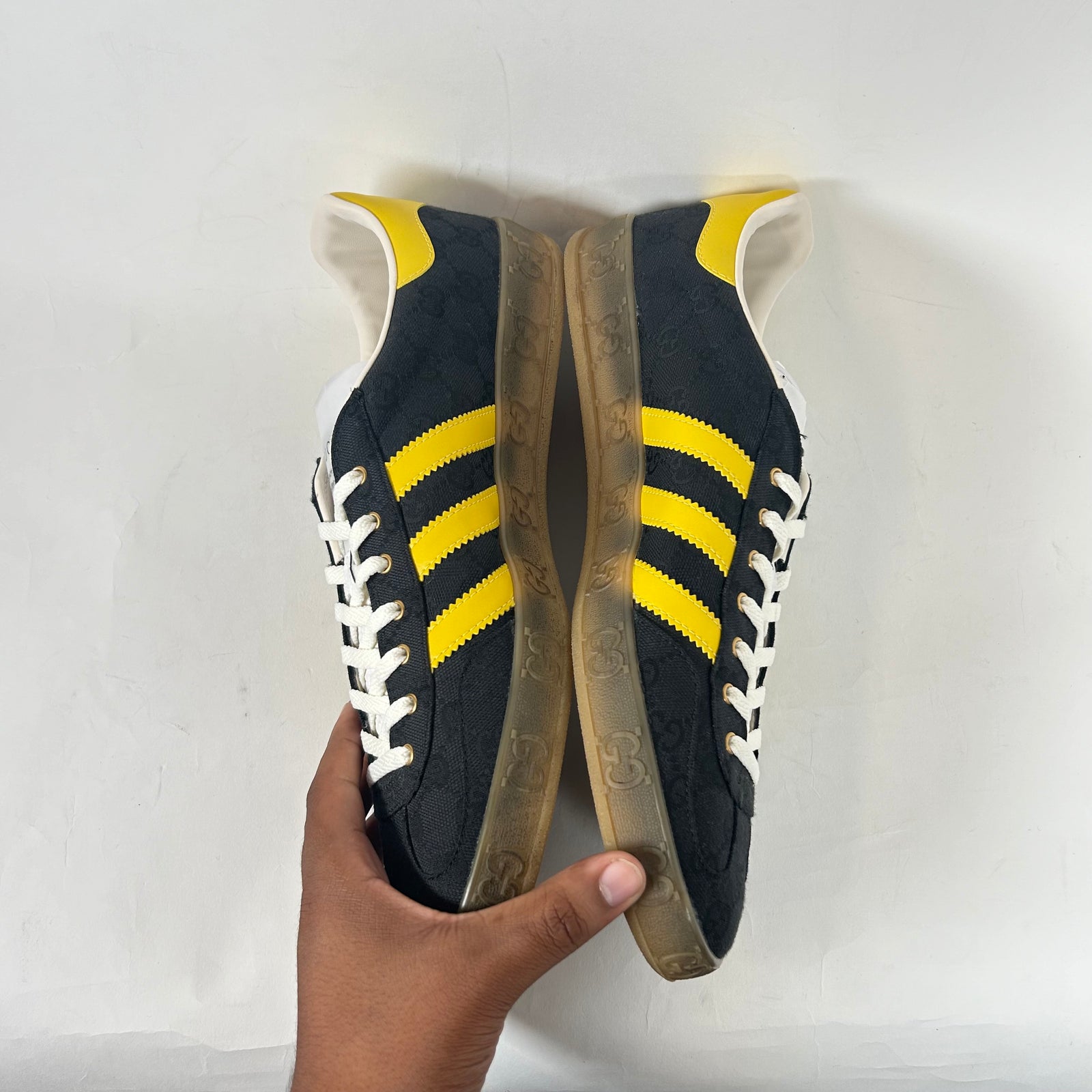 Gucci x Adidas Black/Yellow GG Monogram Gazelle Sneaker Size 13.5