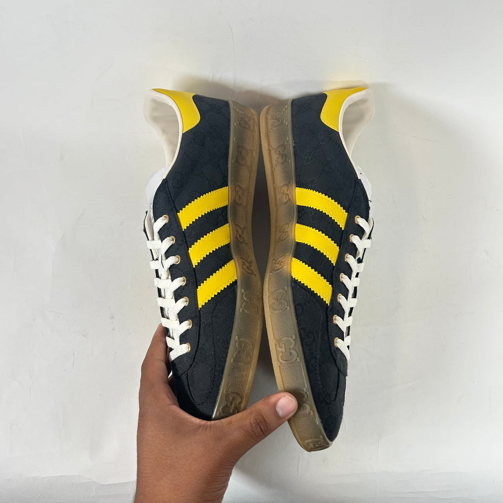 Gucci x Adidas Black/Yellow GG Monogram Gazelle Sneaker Size 13.5