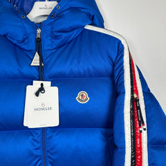 Moncler Blue Sanbesan Giubbotto Side Stripe Puffer Size XL