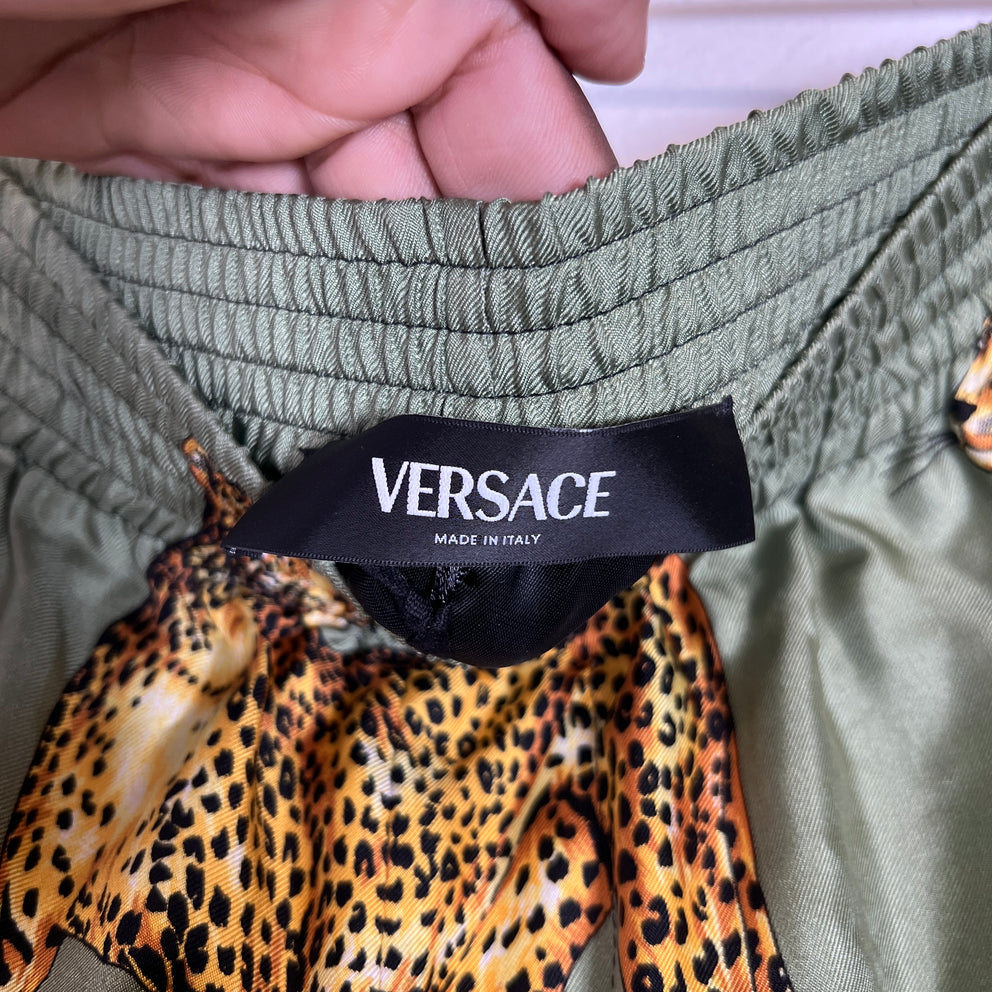 Versace Wild Cats Print Silk Twill Shorts
