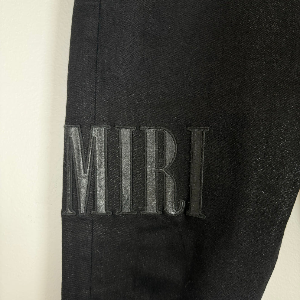 Amiri Black MX1 Embroidered Leather Logo Denim Jeans Size 33