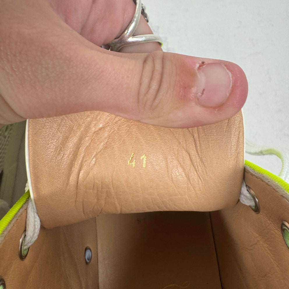 Christian Louboutin White/Lime Yellow Studded High Top Sneaker Size 41