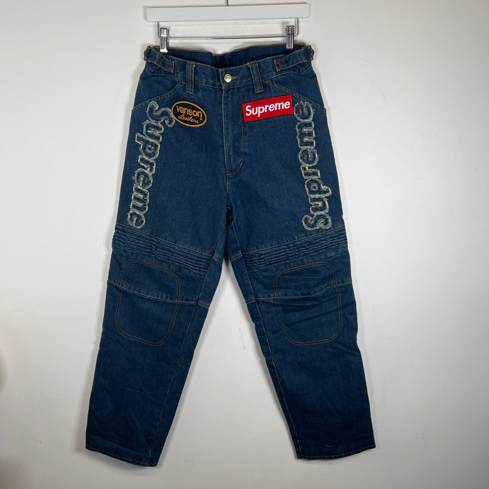 Supreme x Vanson Leathers Blue Denim Racing Jeans Size 30