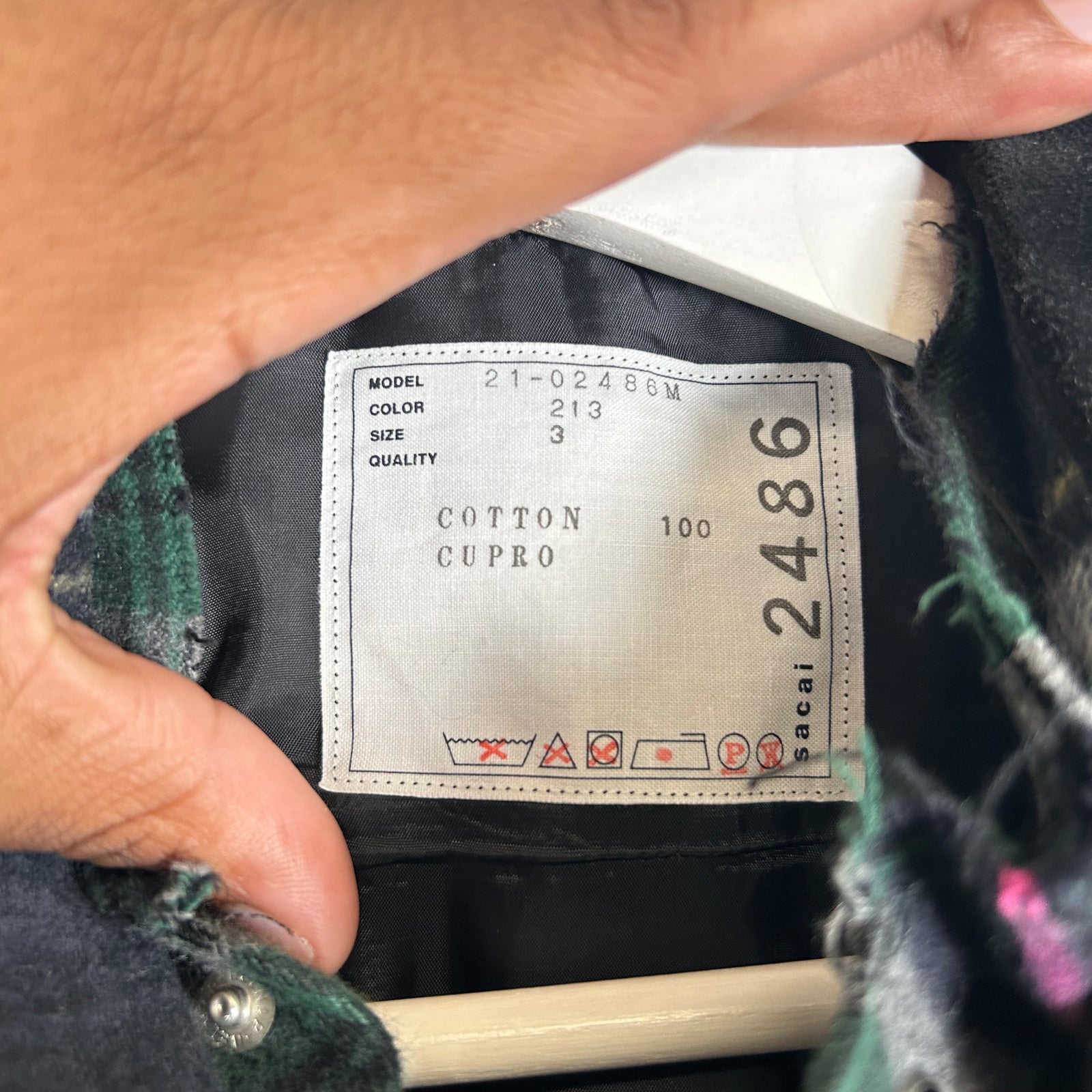 Sacai Green/Navy Zip-Up Flannel Jacket Size L