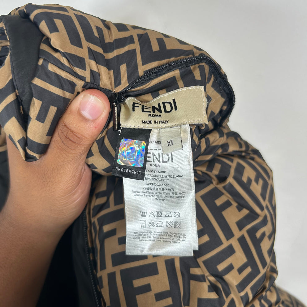 Fendi Brown Reversible Forever FF Monogram Puffer Jacket Size XL