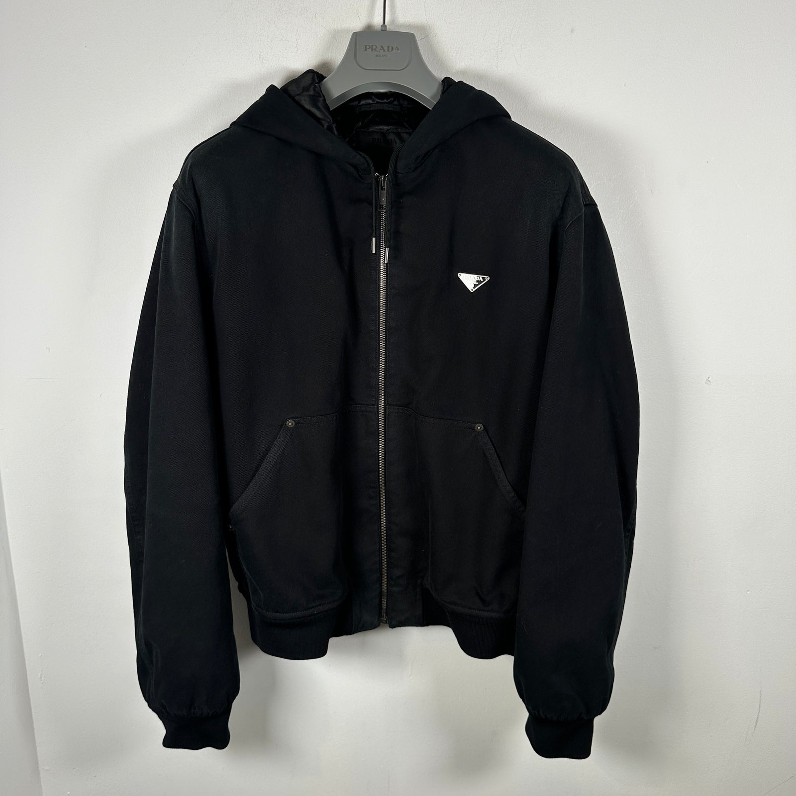 Prada Plaque Logo Hooded Work Jacket