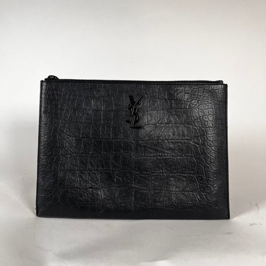 Saint Laurent Croc-Embossed Zipped Pouch