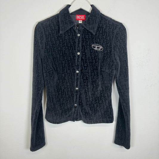 Diesel Black Monogram Pattern Chenille Shirt Size M