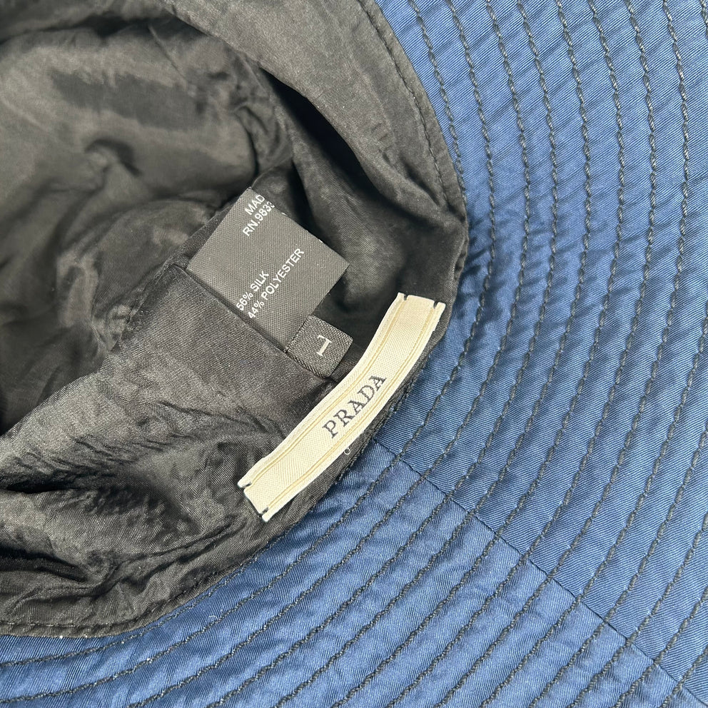 Prada Spell Out Plaque Blue Bucket Hat Size L