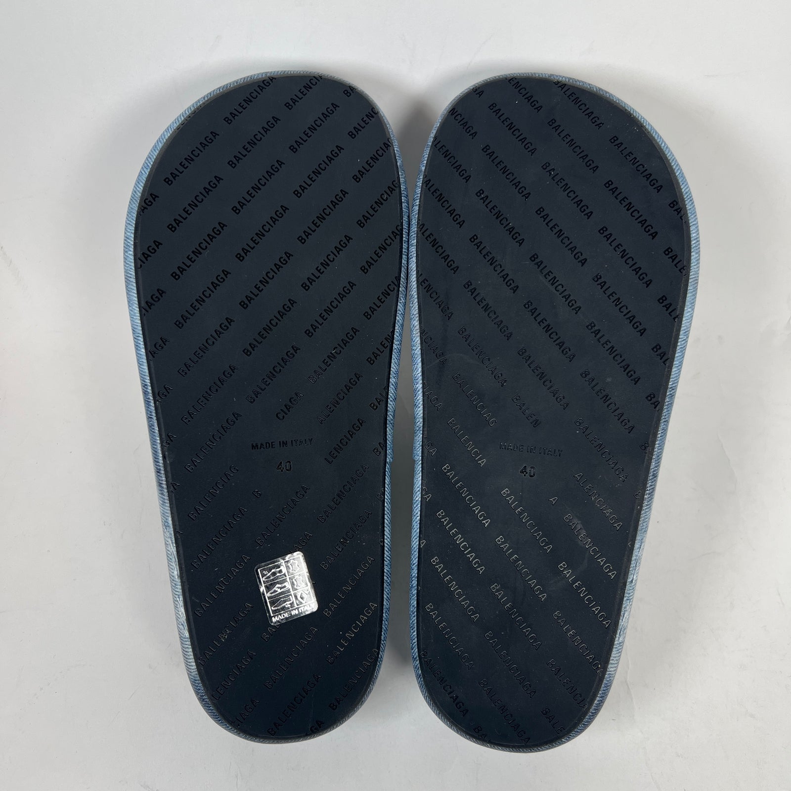 Balenciaga Blue Denim Trompe L'oeil Platform Slide Size 40