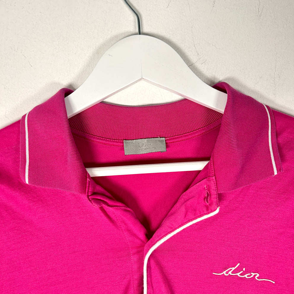 Dior Pink Cursive Logo Polo Shirt Size L