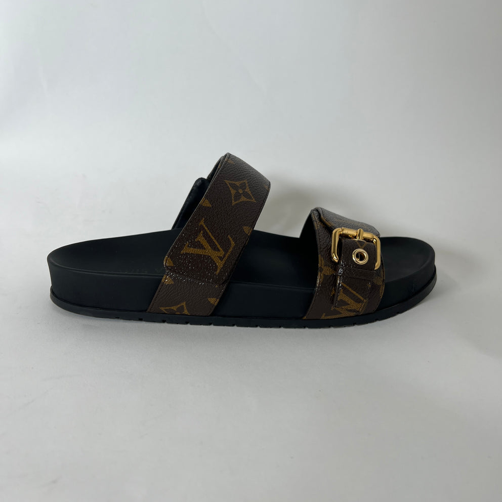 Louis Vuitton Bom Dia Monogram Flat Mule Sandals Size 38.5