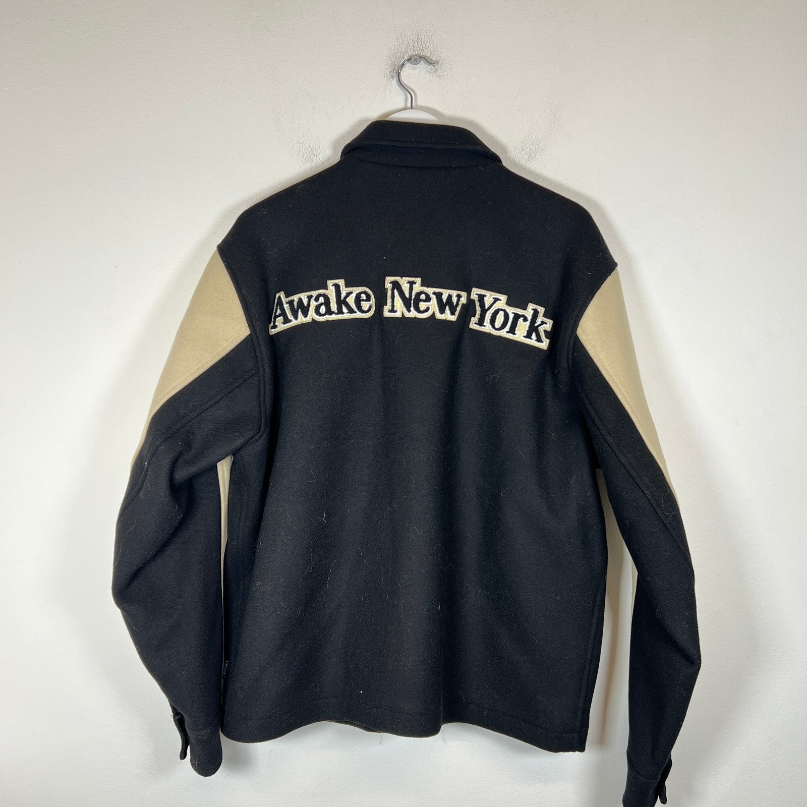 Awake NY Black Crown Paneled Varsity Jacket Size L