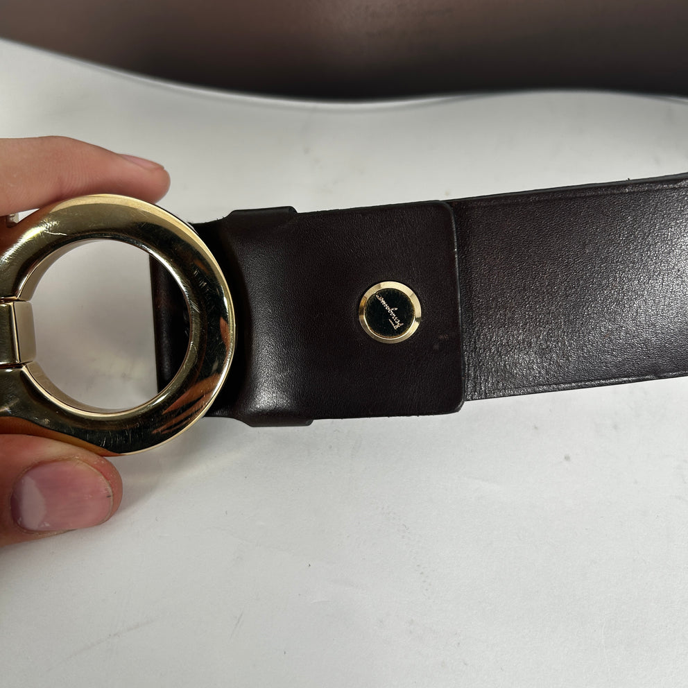 Salvatore Ferragamo Brown Leather Big Buckle Belt Size 32