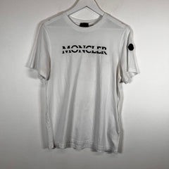 Moncler White Embroidered Logo Tee Size S