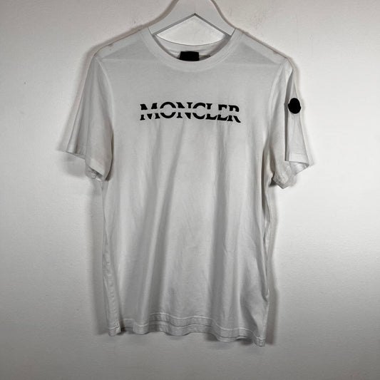 Moncler White Embroidered Logo Tee Size S