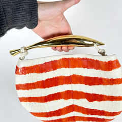 Bottega Veneta White/Orange Sardine Alligator Bag