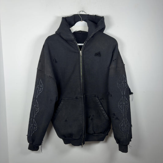 Balenciaga SS24 Paris Moon Distressed Zip-Up Hoodie