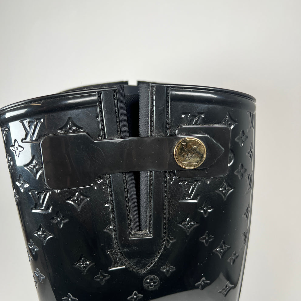 Louis Vuitton Black Monogram Rain Boots Size 38