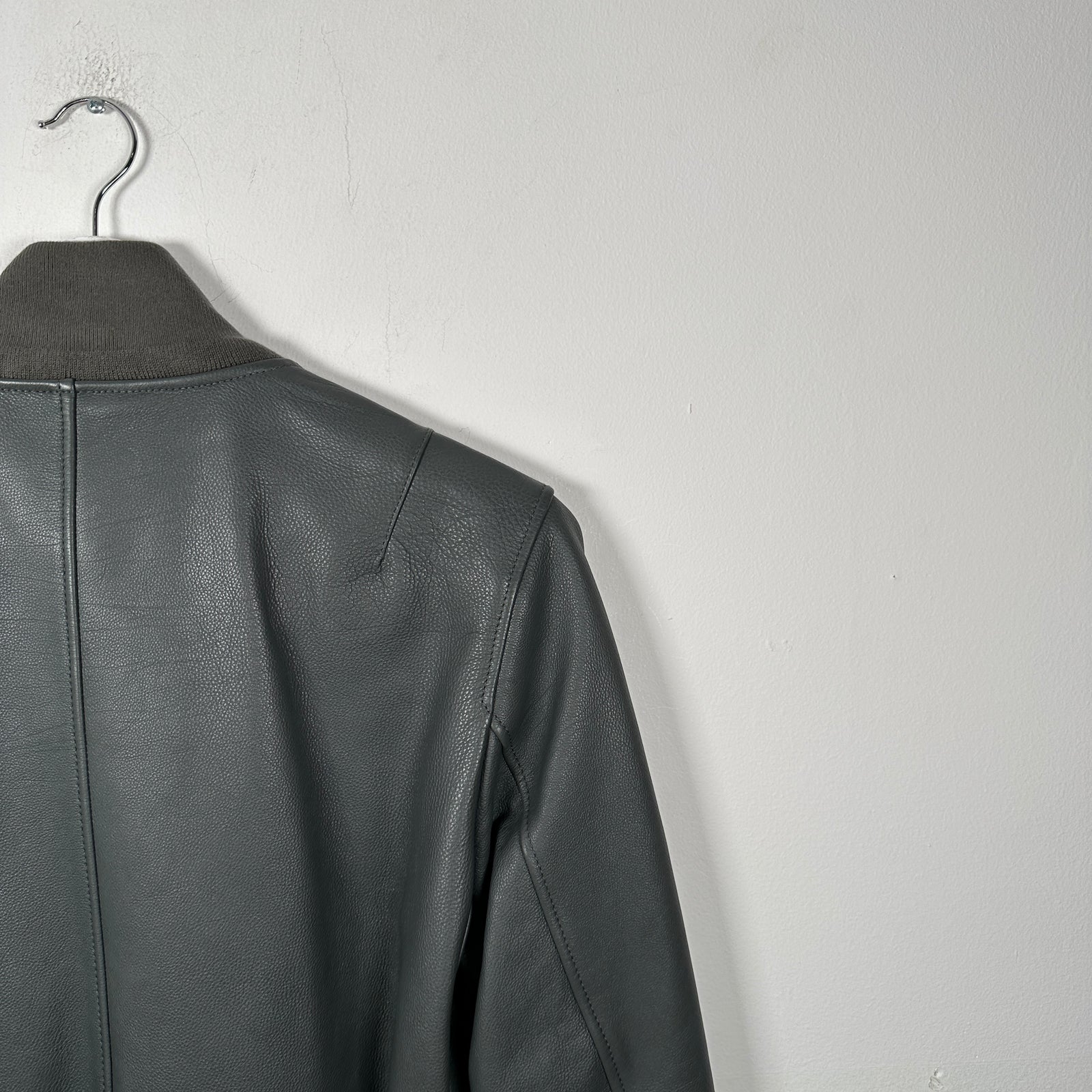 Burberry Dark Steel Leather Bomber Jacket Size 48