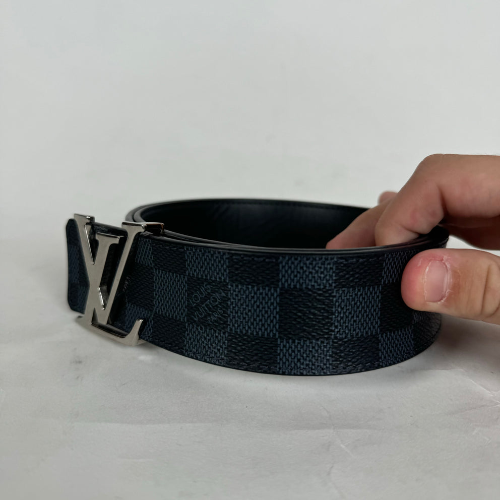 Louis Vuitton LV Silver Initials Navy 40MM Reversible Belt Size 95
