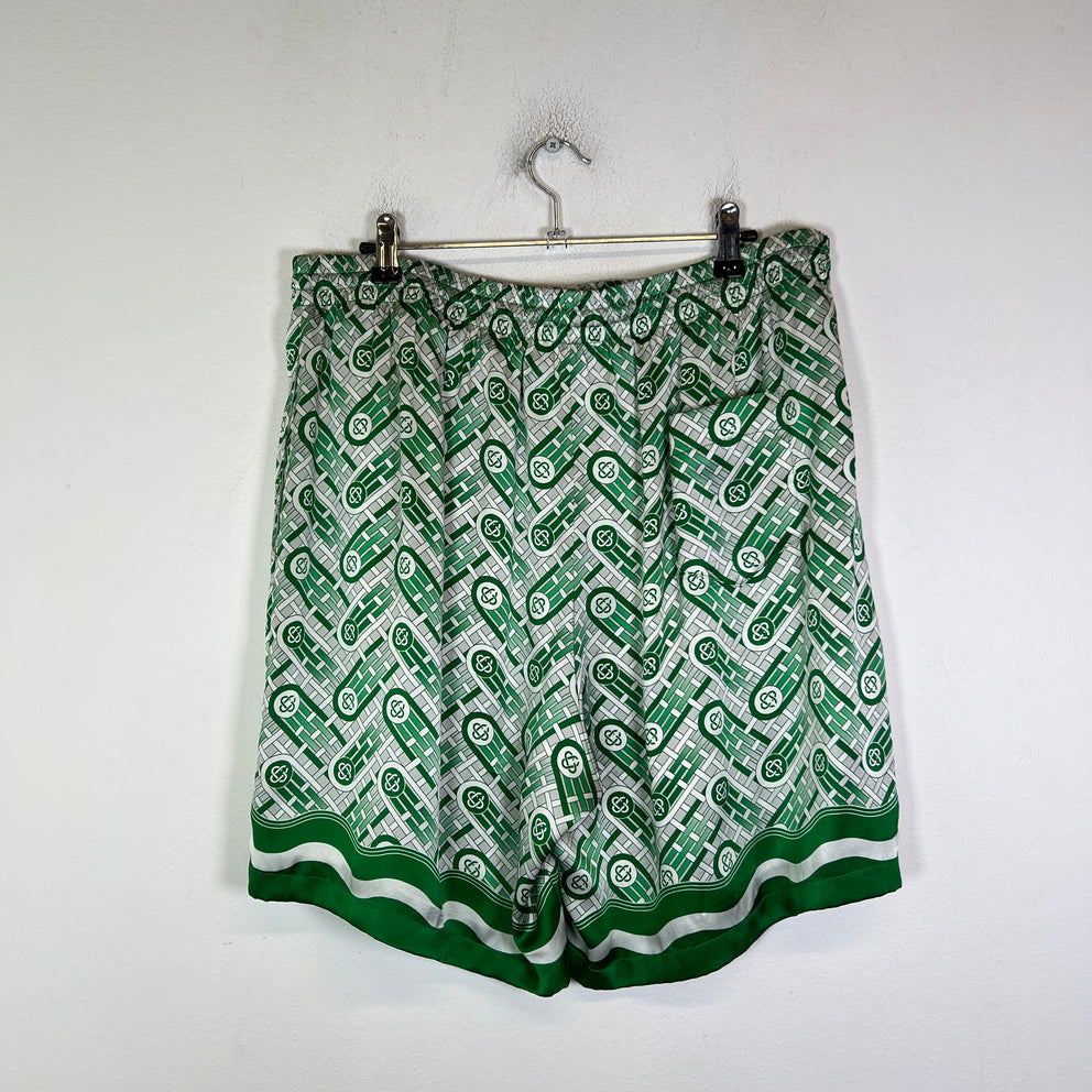 Casablanca Green Ping Pong Monogram Silk Shorts