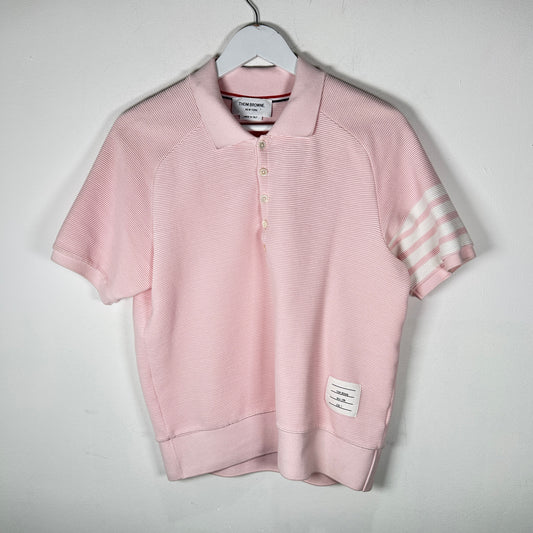 Thom Browne Pink Ribbed 4-Bar Polo Size 2