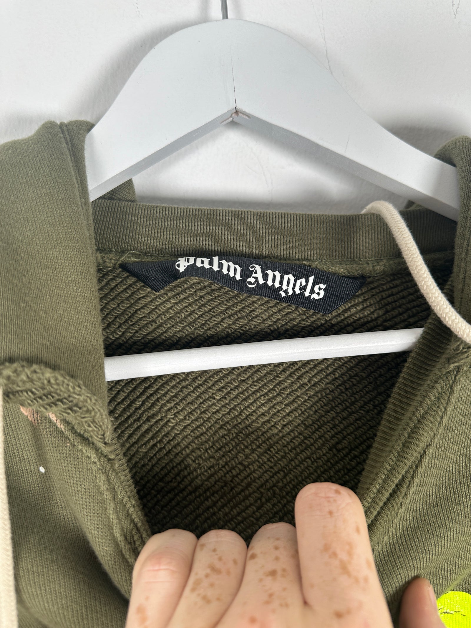 Palm Angels Green Paint Splatter Logo Hoodie Size S