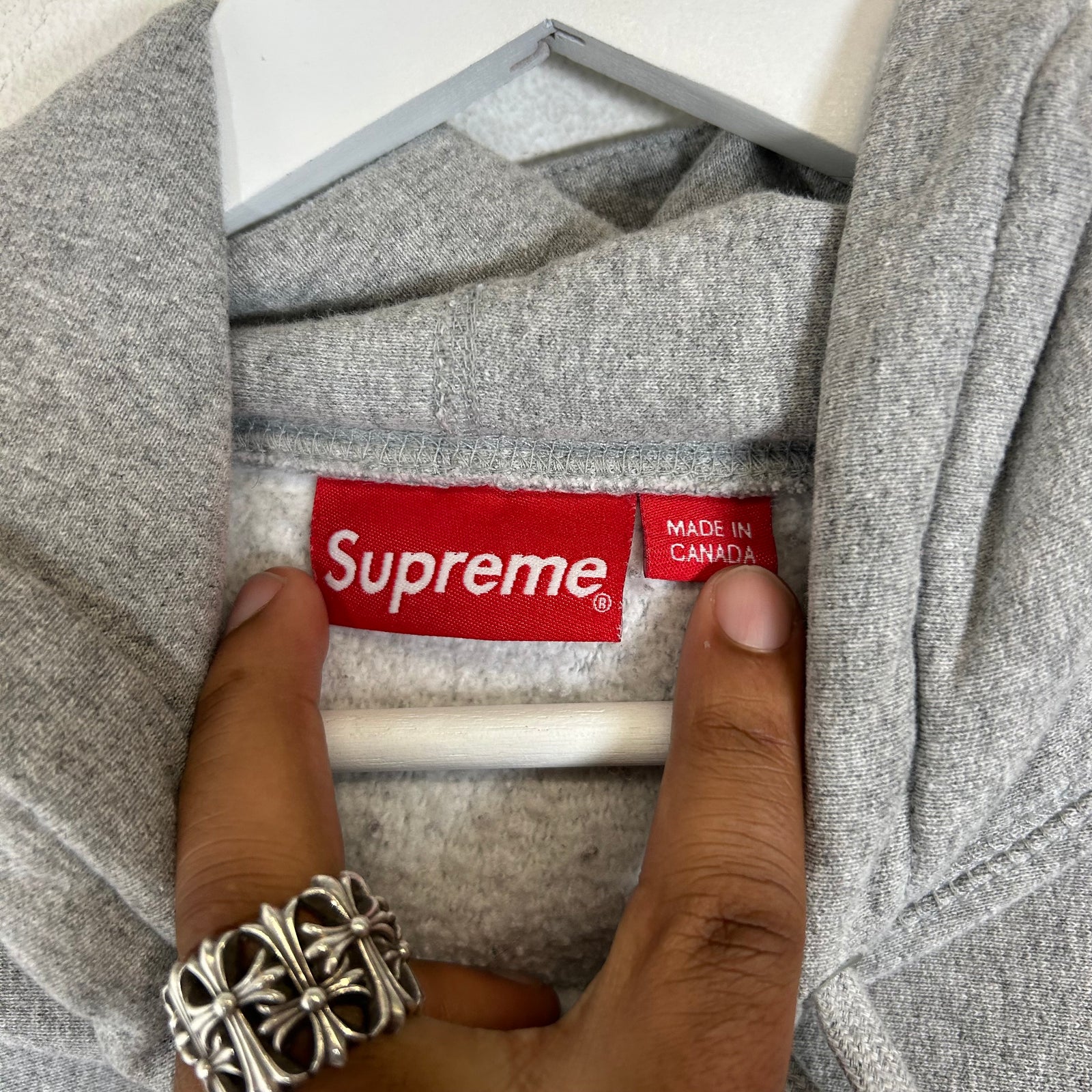 Supreme Grey Raised Script Logo Hoodie Size M