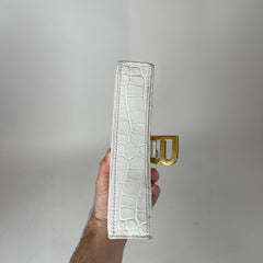 Balenciaga White XS Hourglass Croc Embossed Leather Bag