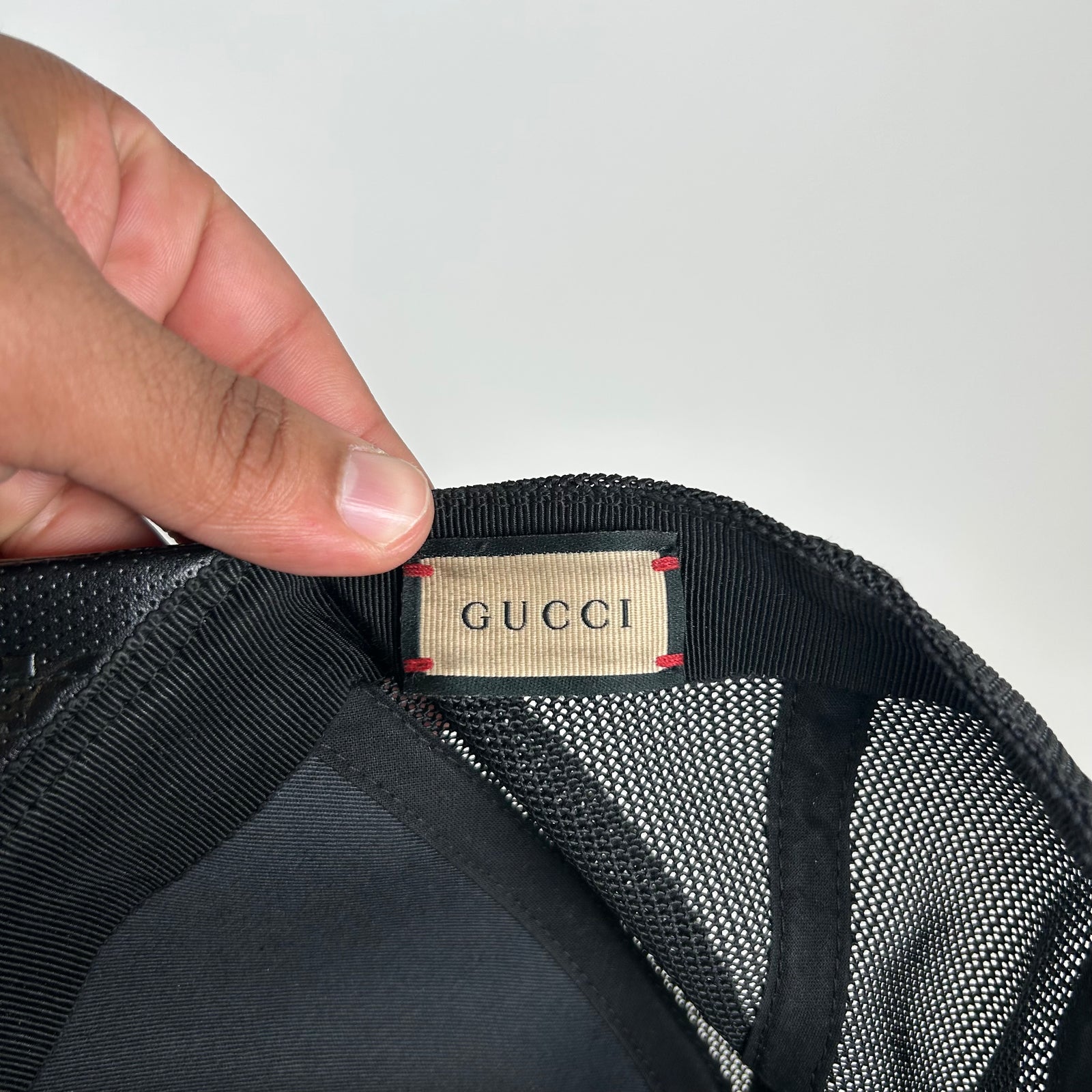 Gucci Black GG Monogram Leather Hat Size L