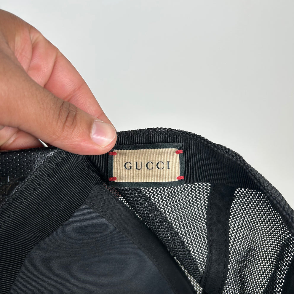 Gucci Black GG Monogram Leather Hat Size L
