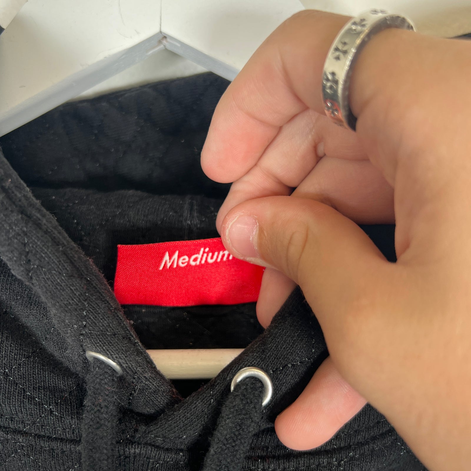 Supreme Black Quilted Hoodie Sz M