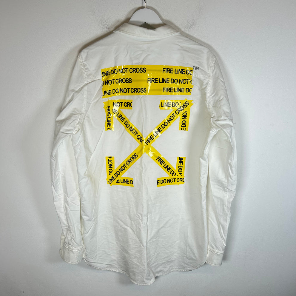 Off-White White/Yellow Construction Tape Button-Up Shirt Size L