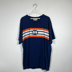 Gucci Blue/Orange Interlocking G Striped T-Shirt Size XL