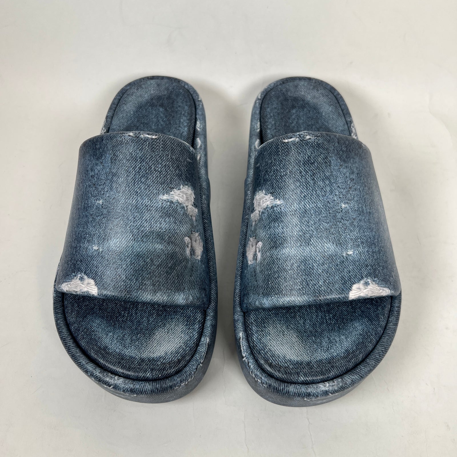 Balenciaga Blue Denim Trompe L'oeil Platform Slide Size 40