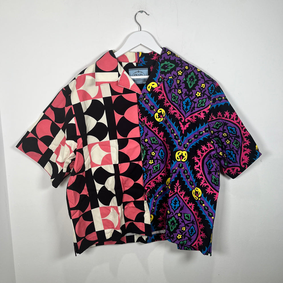 Prada Multi Color Double Match Camp Collar Size XXL