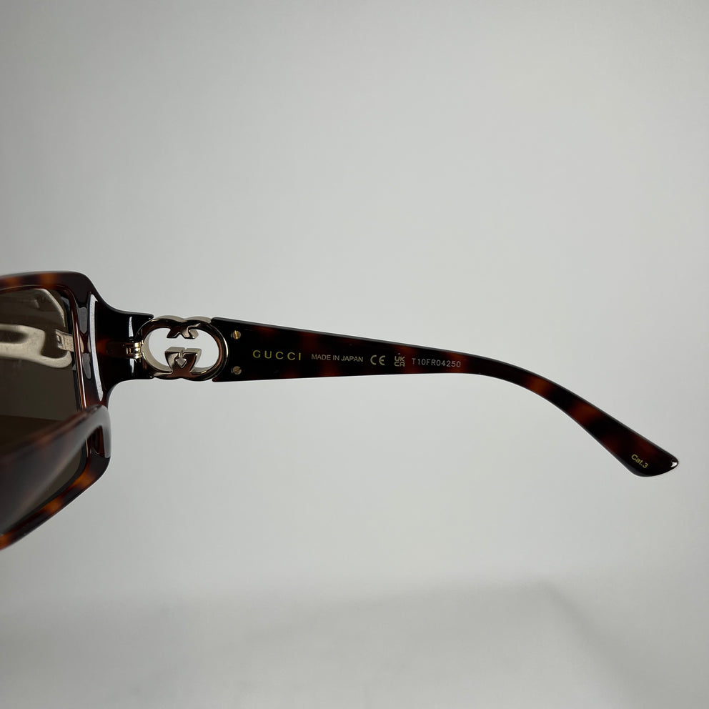 Gucci Tortoise Brown Double G Square Sunglasses