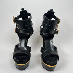 Gucci Black/Gold Lifford Platform Sandal Heels Size 38.5