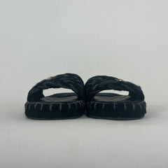 Chanel Black Interlocking CC Braided Tweed Sandals Size 40