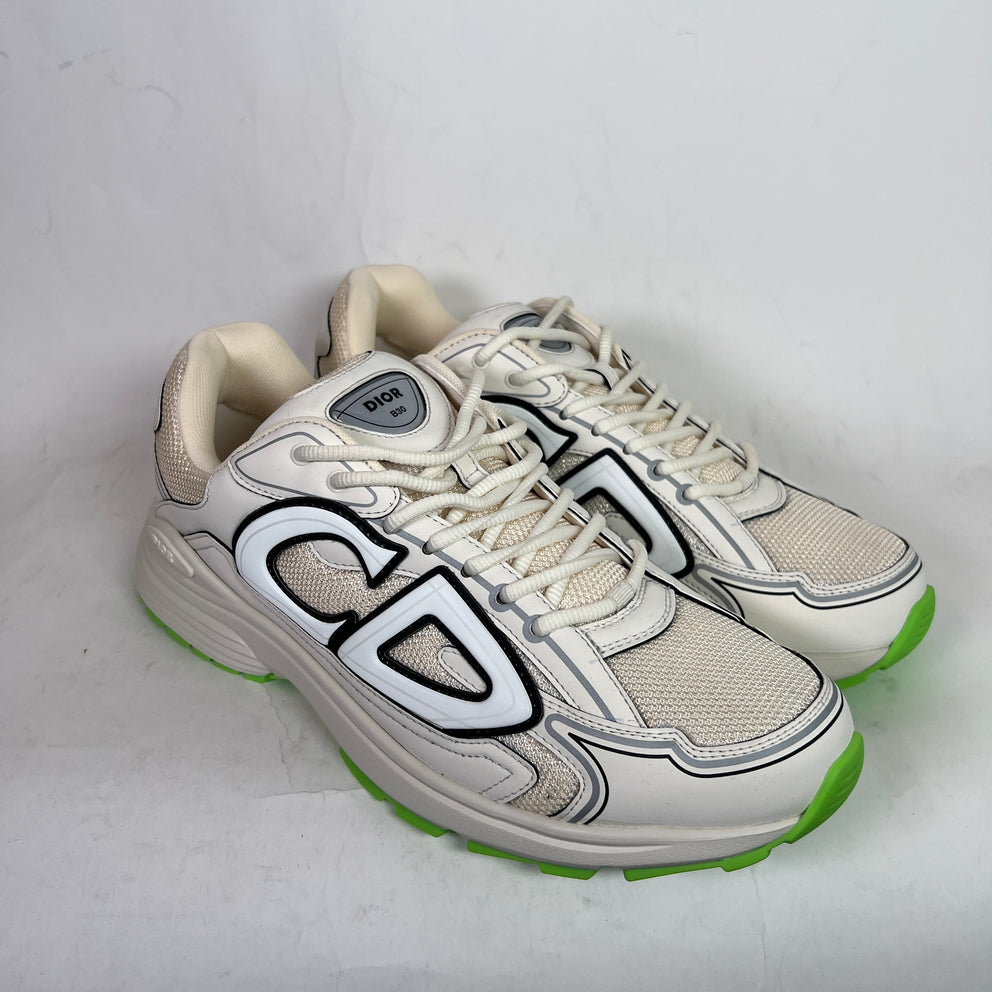 Dior B30 Beige/Lime Green Microfiber Mesh Sneaker Size 43