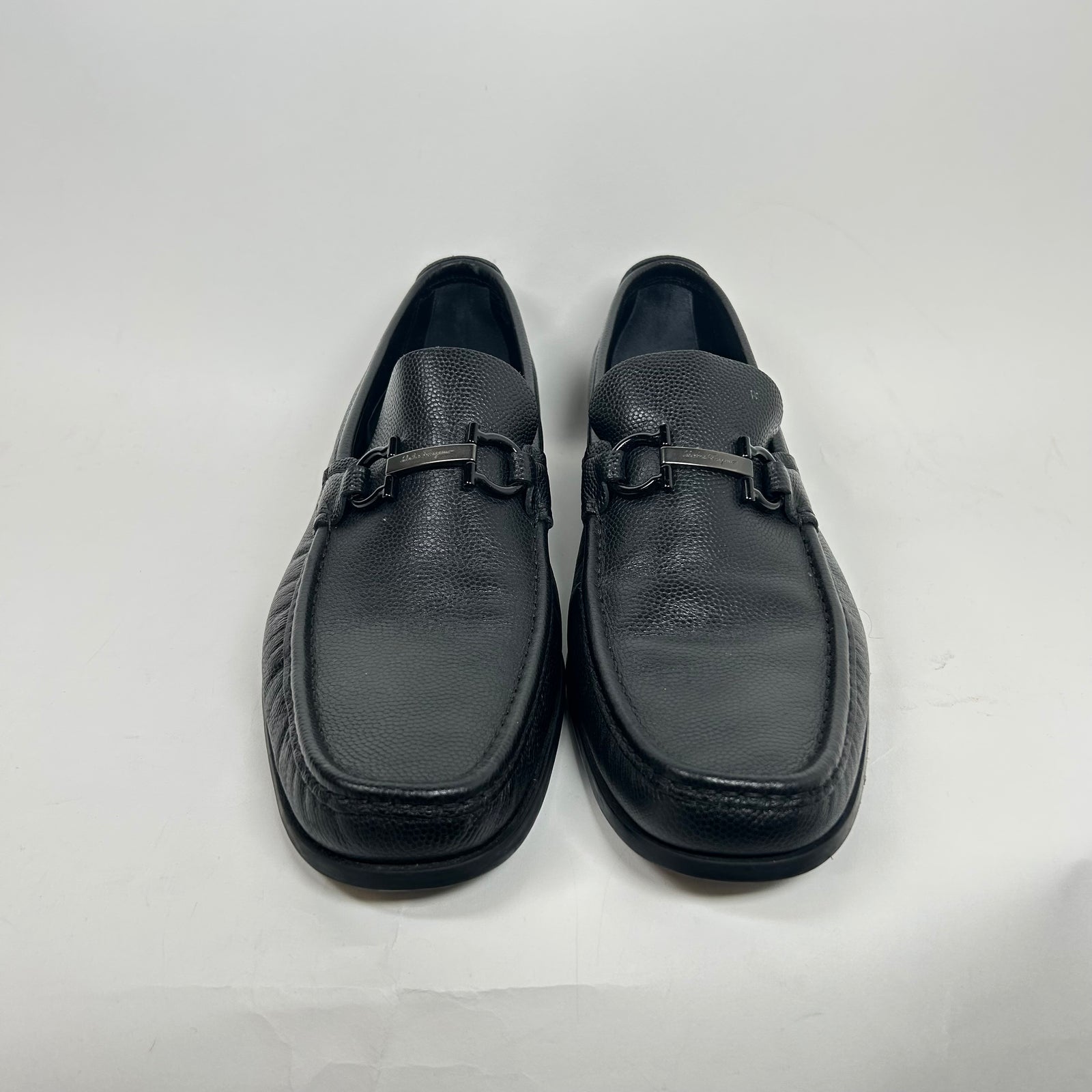 Ferragamo Black Pebble Leather Loafers Size 12