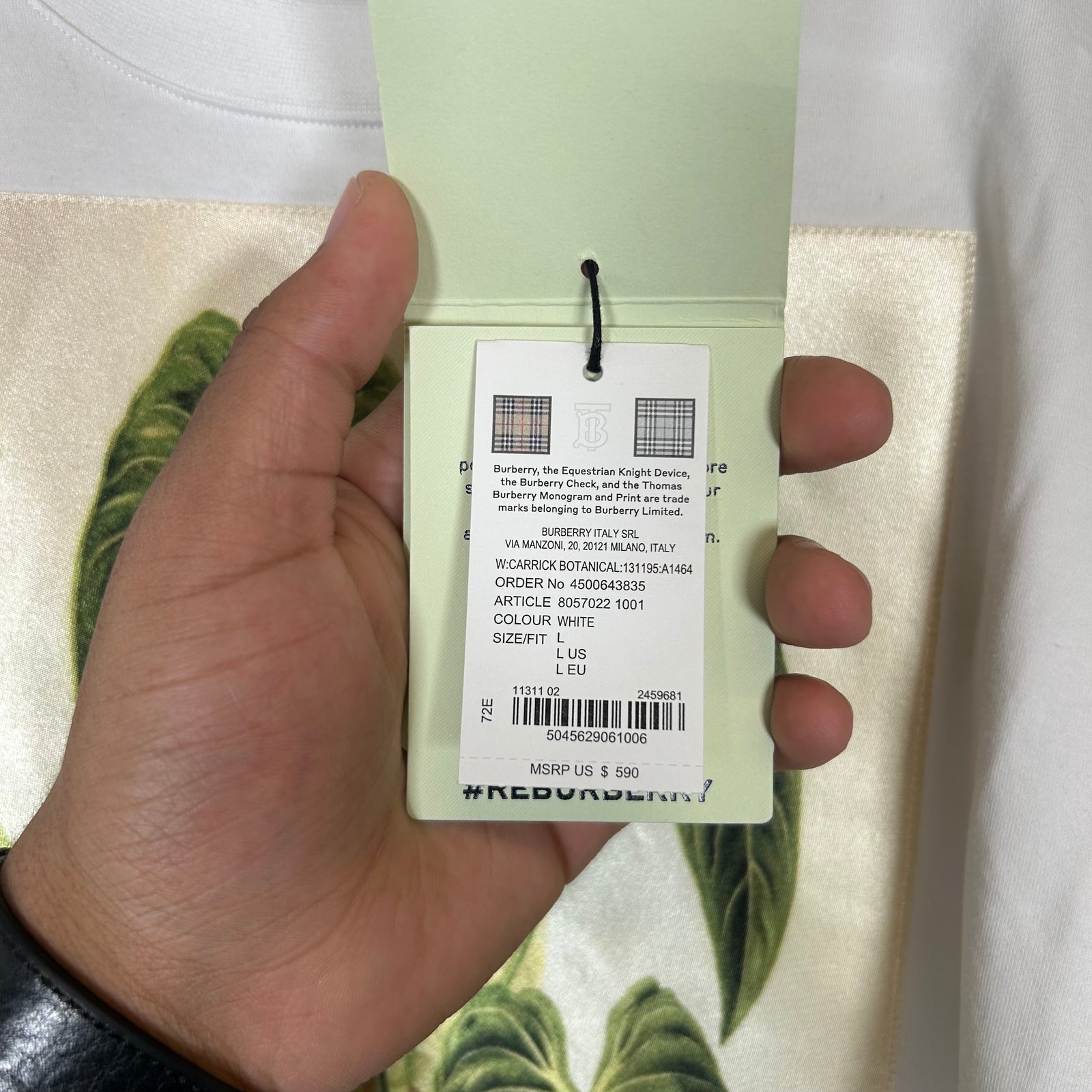 Burberry White Plant Tee Size L