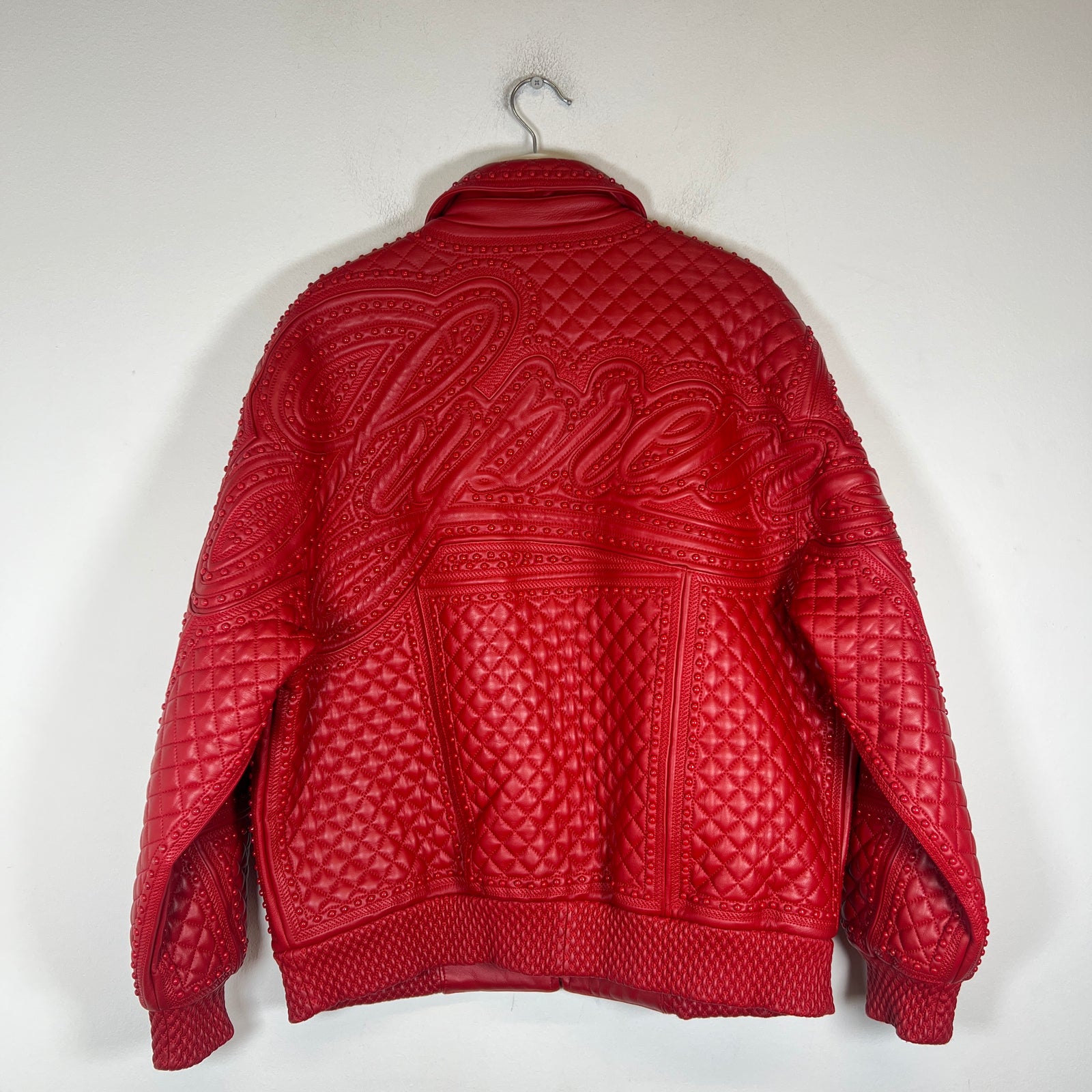 Supreme FW22 Red Studded Quilted Lambskin Leather Jacket Size L