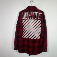 Off-White FW15 Red Tartan Check Oversized Flannel Shirt Size M