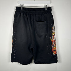 Who Decides War Flame Stained Glass Rhinestone Black Shorts Size 32