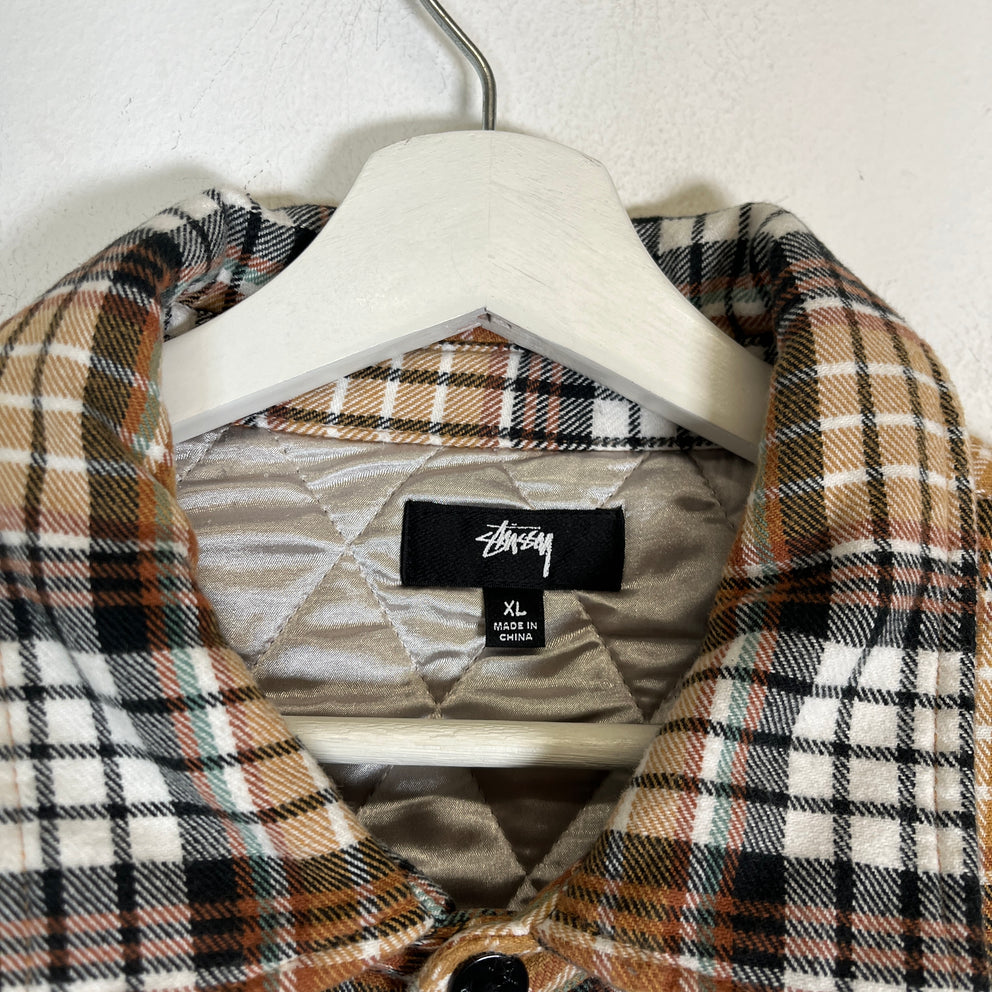Stussy Copper Quilted Lined Plaid Shirt Size XL