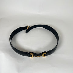 Gucci Black Leather Interlocking Horsebit Belt Size 85